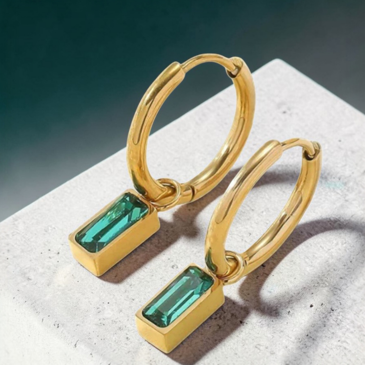Fernanda Green Stone Gold Earrings