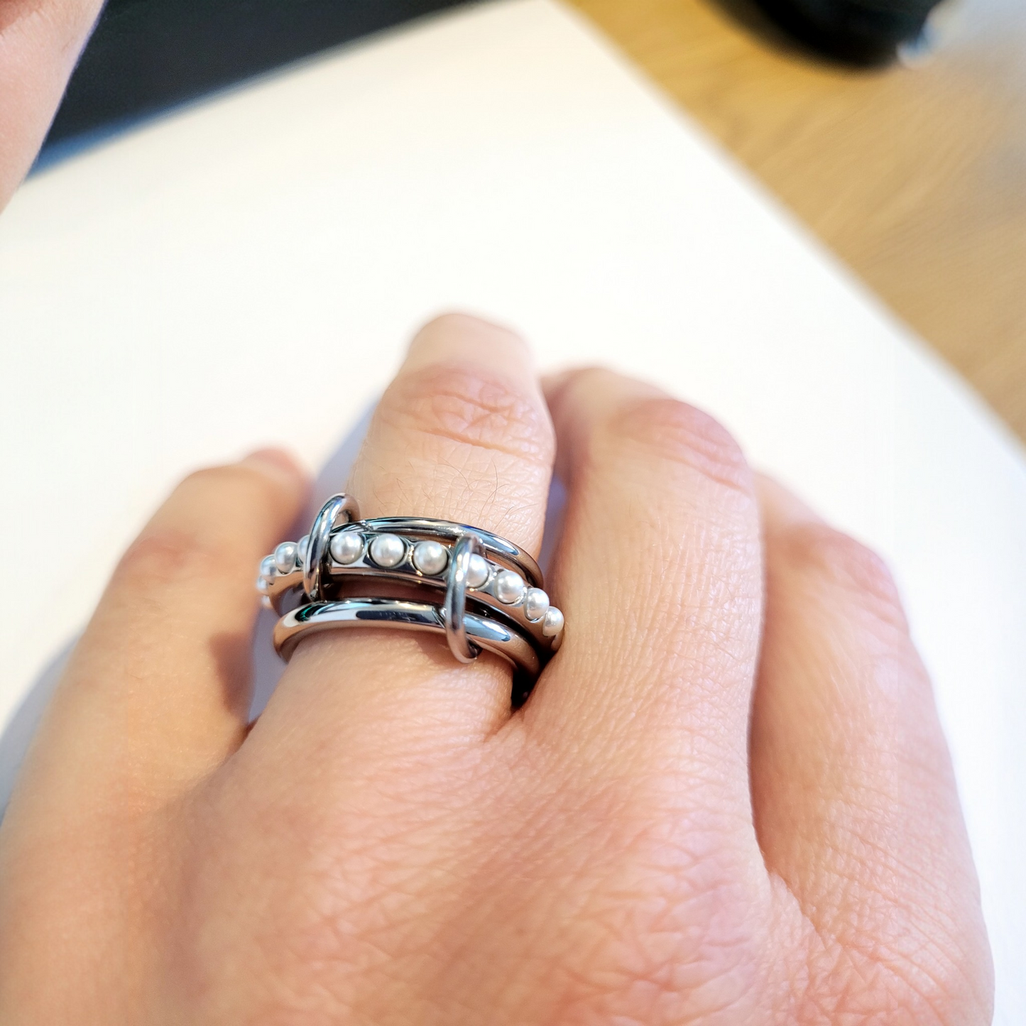 Triple Ring with Pearls